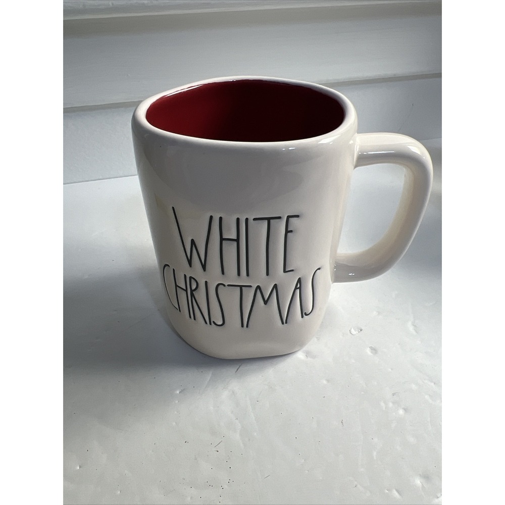 Rae‎ Dunn Artisan Collection WHITE CHRISTMAS Double Sided Mug Red Inside